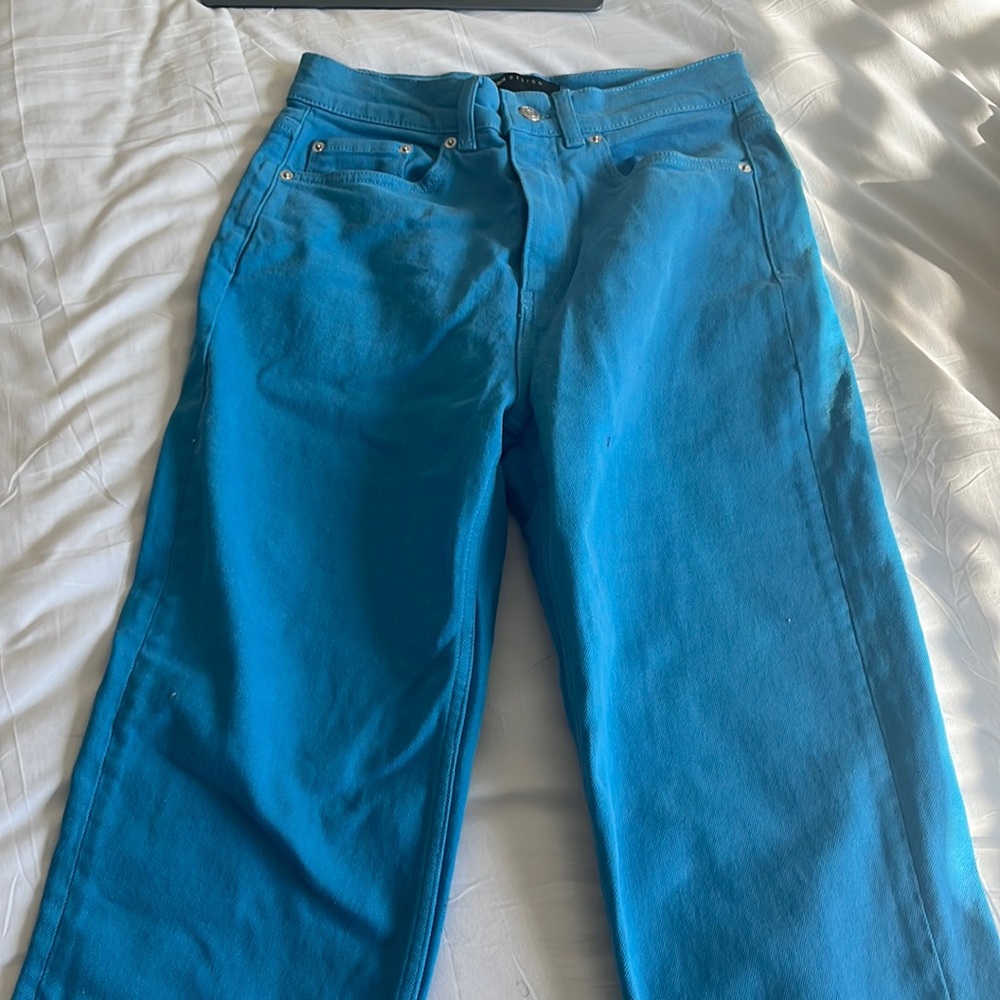 Bright blue jeans for sale!